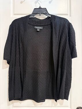 Perceptions New York XL Black Open Knit Short Sleeve Cardigan Sweater